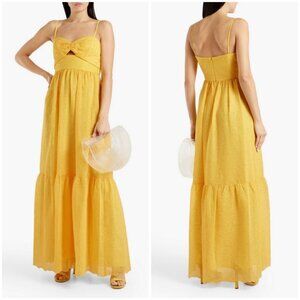 💕MONIQUE LHUILLIER💕 Eyelet Cutout Tiered Maxi Dress ~ Limoncello Yellow 12 NWT